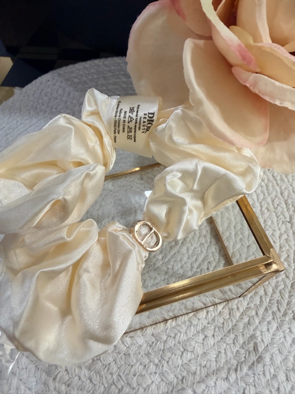 Dior Beaute Ivory Satin Scrunchie with Gold CD Charm in a Dior Dust Bag❣️✨ - Picture 7 of 7